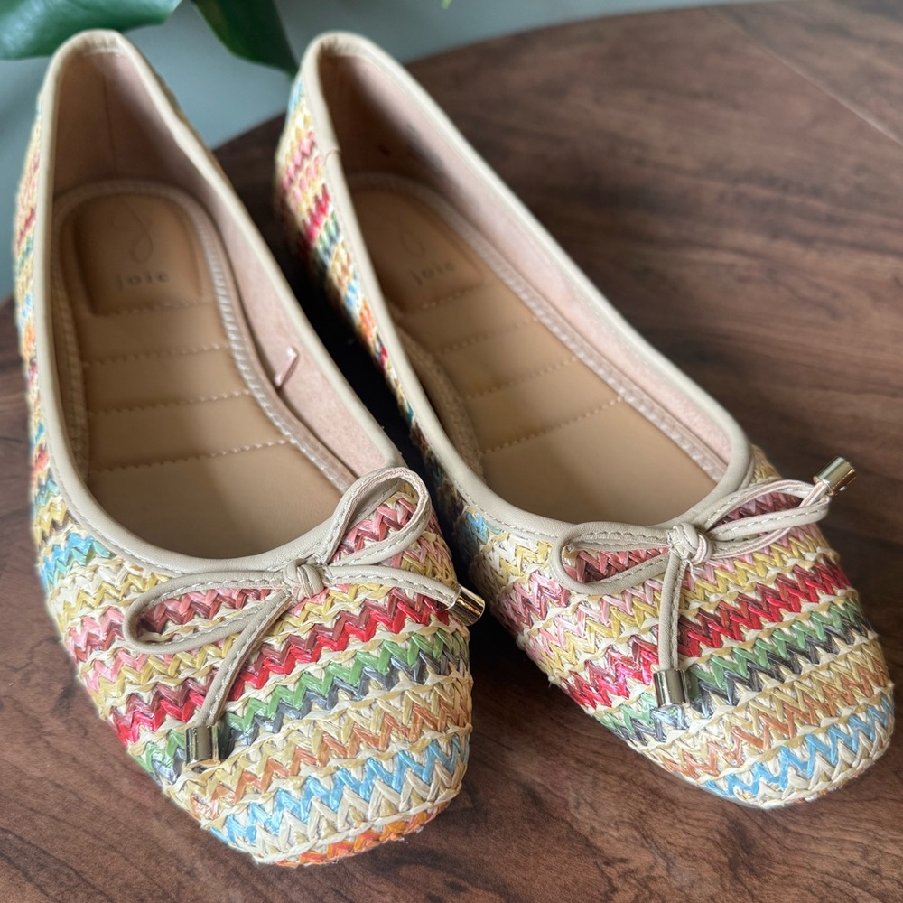 Joie Multicolor Woven Ballet Flats with Jute Bow 9 Coquette Cottagecore Fairy